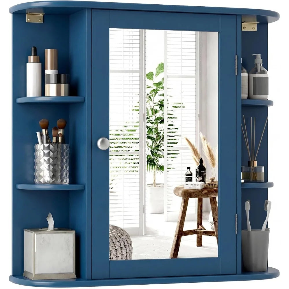 Mirrored Medicine Cabinet with 6 Open & 4 Interior Shelves,