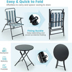 3 Piece Folding Table and Chairs for Outside, Outdoor Dining Chair Set with Heavy-Duty Metal Frame, Portable Patio Bistro Set fo
