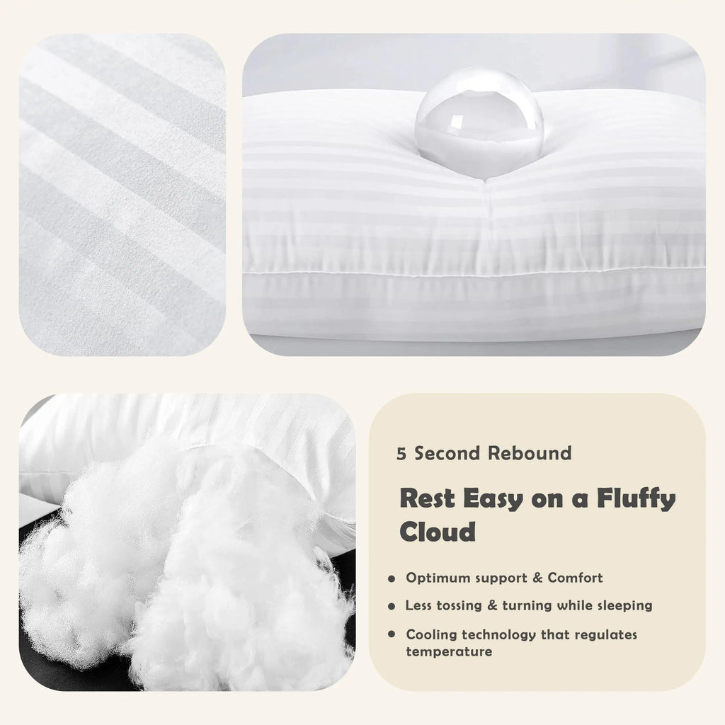 LUX Décor Hotel Stripe Pillows Set of 2 – Down Alternative Bed Pillows for Sleeping – Soft & Supportive Hotel Quality