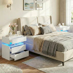 Bedside Table with 3 Drawers, Modern Night Stands with LED Light
