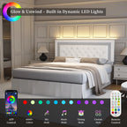 Queen Bed Frame with LED Lights, Adjustable Headboard,