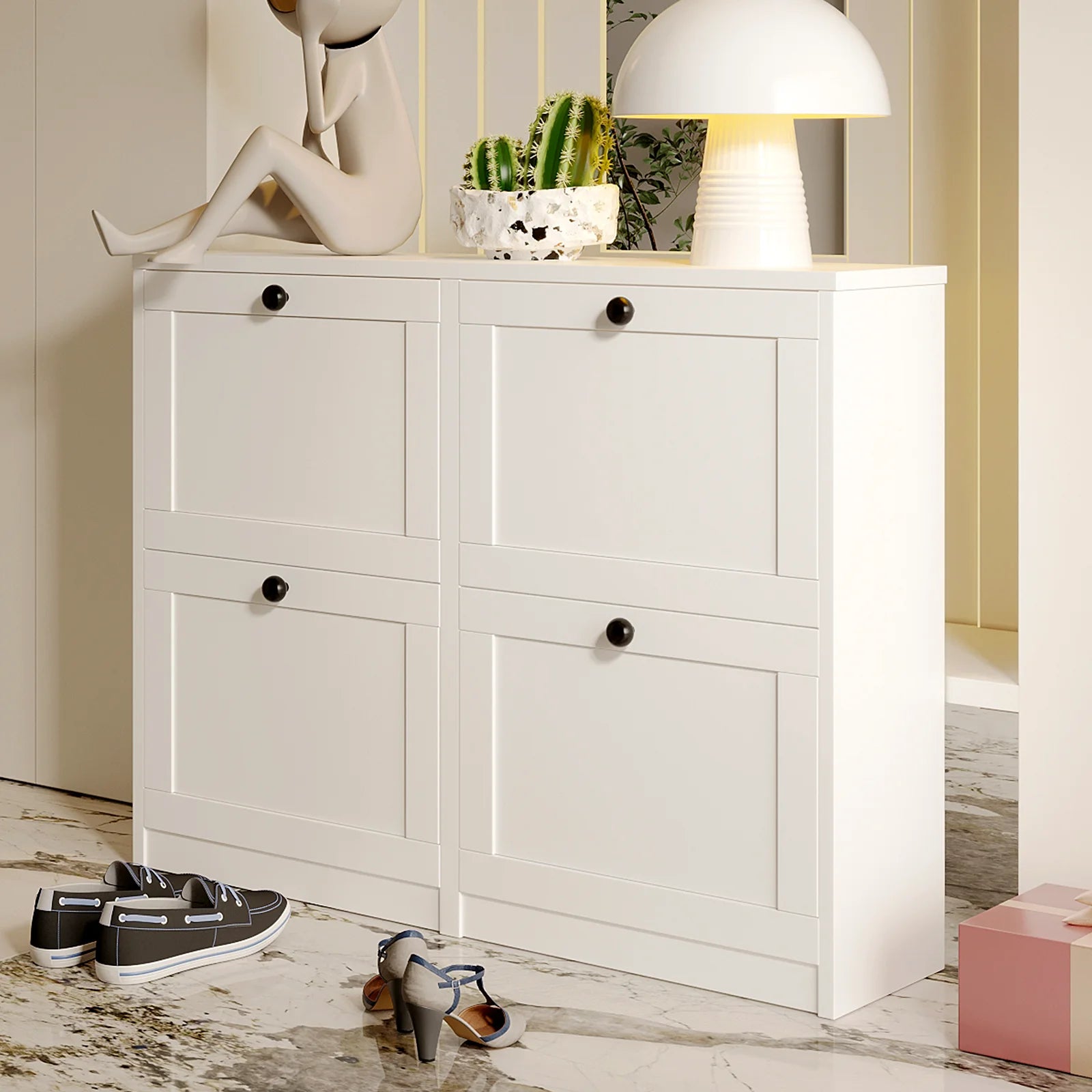 Shoe Cabinet with Flip Drawers, Freestanding Shoe Storage Cabinet with Adjustable Shelf & Anti-Tipping Device