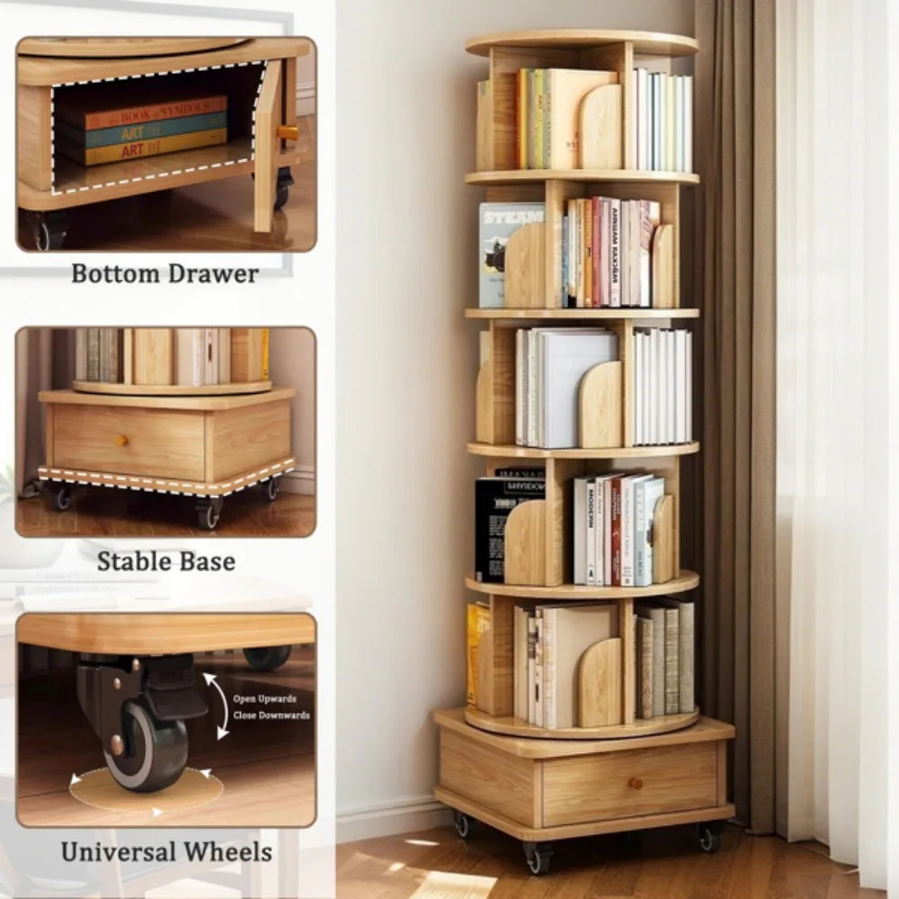 Small Space-Saving 6 Tier Rotating Bookshelf 360°