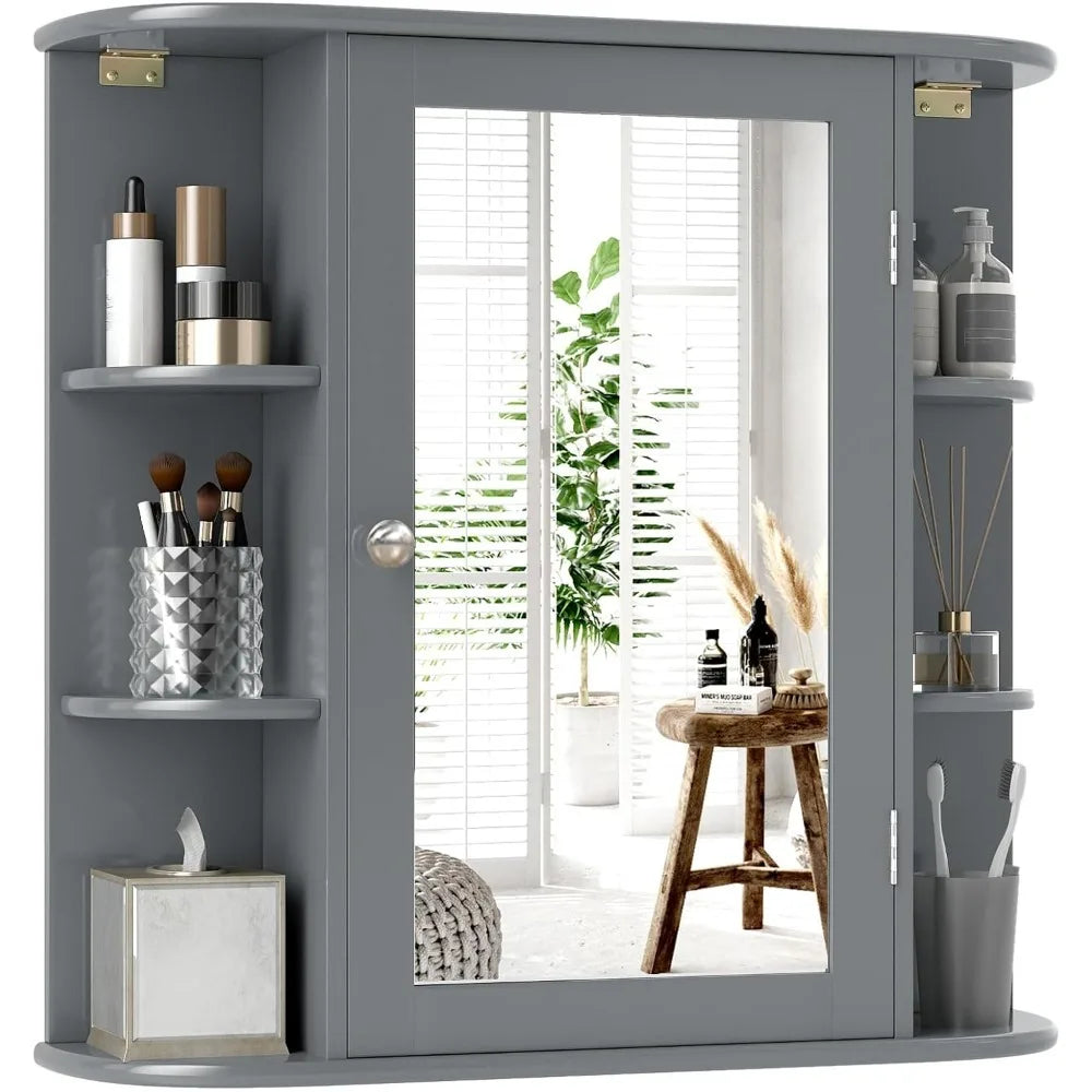 Mirrored Medicine Cabinet with 6 Open & 4 Interior Shelves,