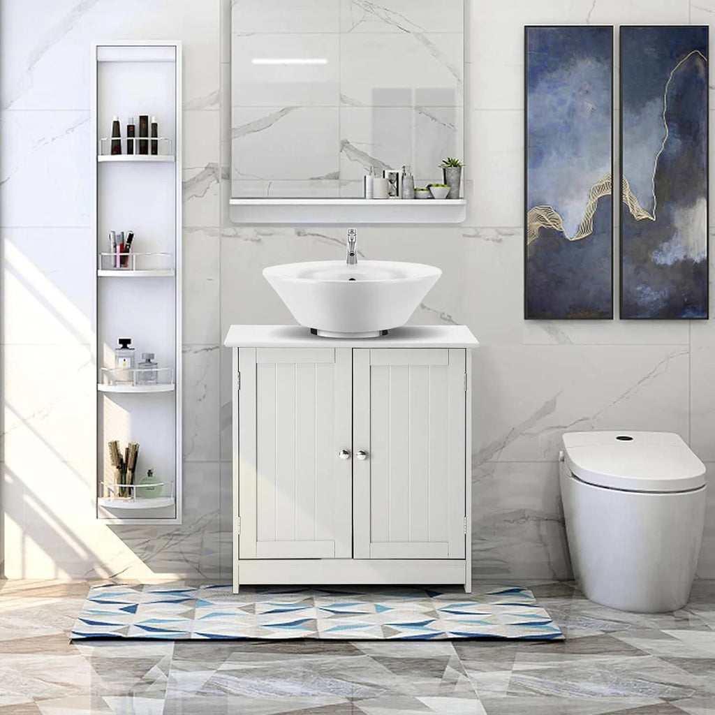 Traditional Under Sink Storage Cabinet White Bathroom Vanity with 2 Doors