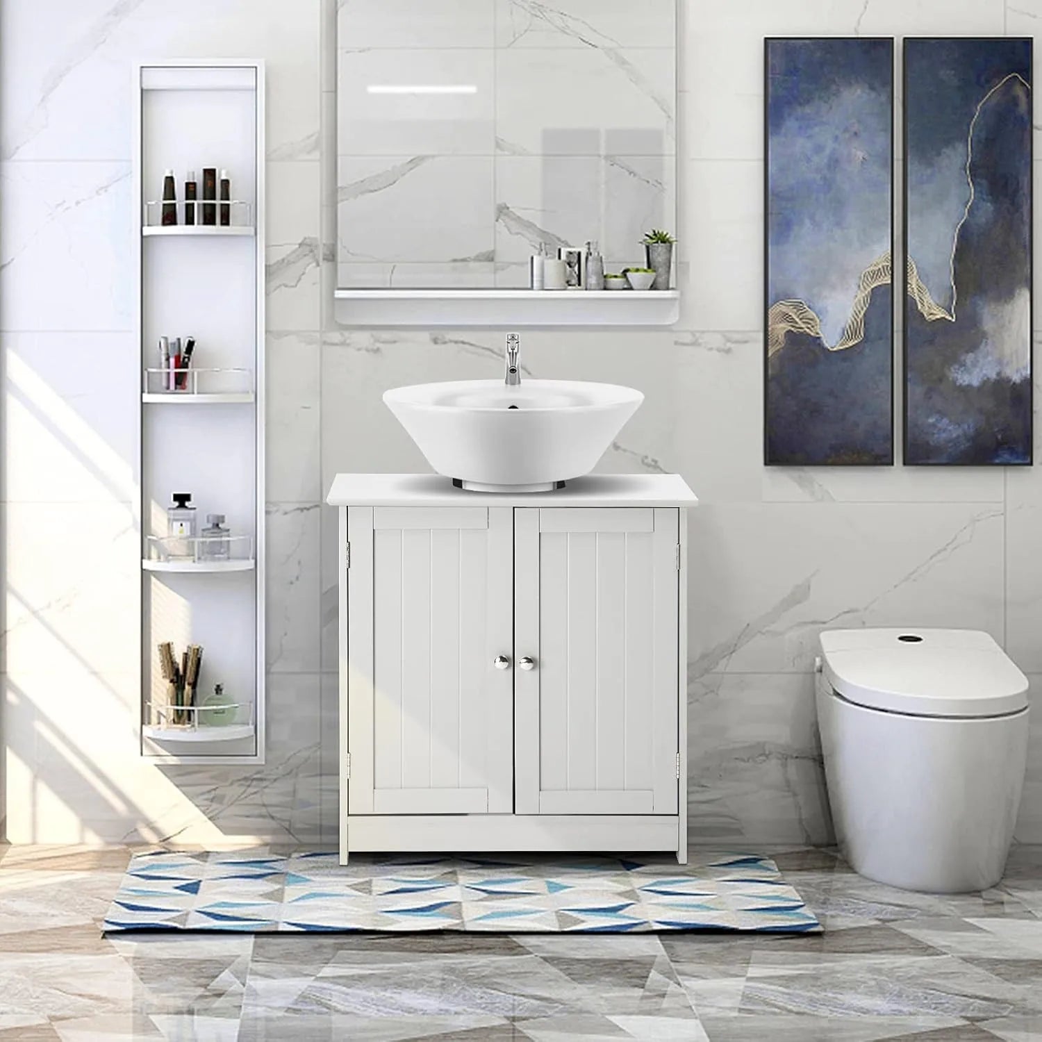 Traditional Under Sink Storage Cabinet White Bathroom Vanity with 2 Doors