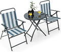 3 Piece Folding Table and Chairs for Outside, Outdoor Dining Chair Set with Heavy-Duty Metal Frame, Portable Patio Bistro Set fo