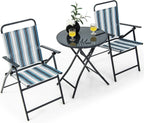 3 Piece Folding Table and Chairs for Outside, Outdoor Dining Chair Set with Heavy-Duty Metal Frame, Portable Patio Bistro Set fo