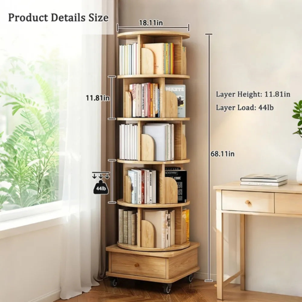 Small Space-Saving 6 Tier Rotating Bookshelf 360°