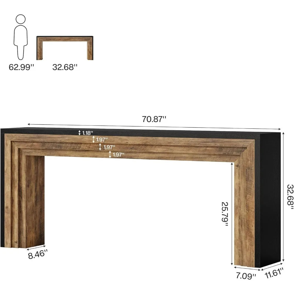 70.9-Inch Long Console Table, Farmhouse Narrow Wooden Sofa Table Behind The Couch for Living Room