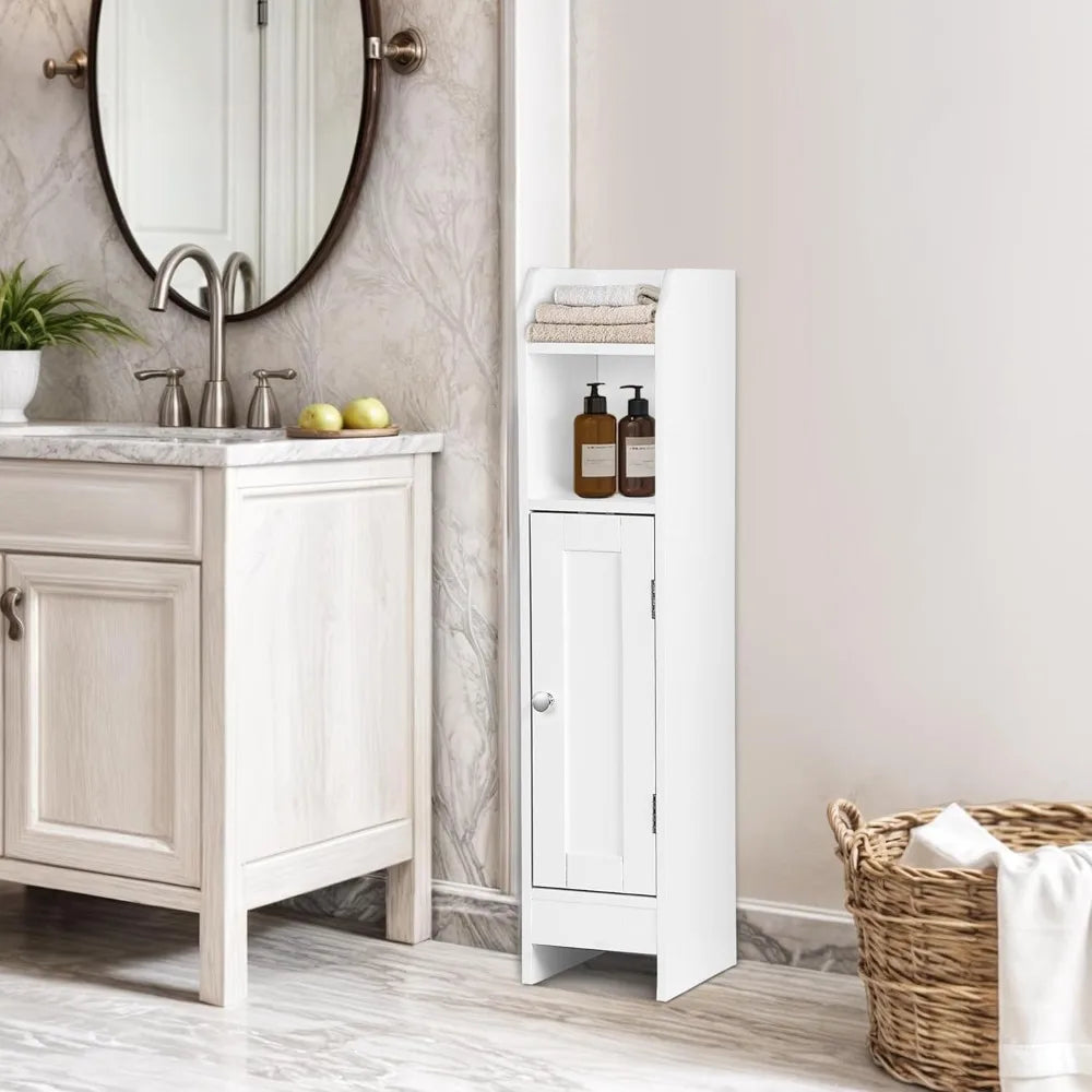Narrow Bathroom Cabinet with Door and Adjustable Shelves