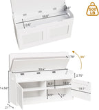 2-Tier Storage Bench with Adjustable Shelf, Entryway Bench with Padded Seat Cushion,