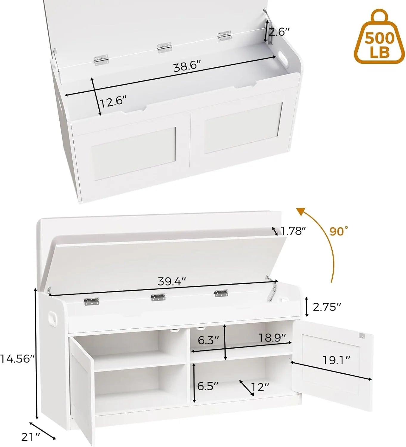 2-Tier Storage Bench with Adjustable Shelf, Entryway Bench with Padded Seat Cushion,
