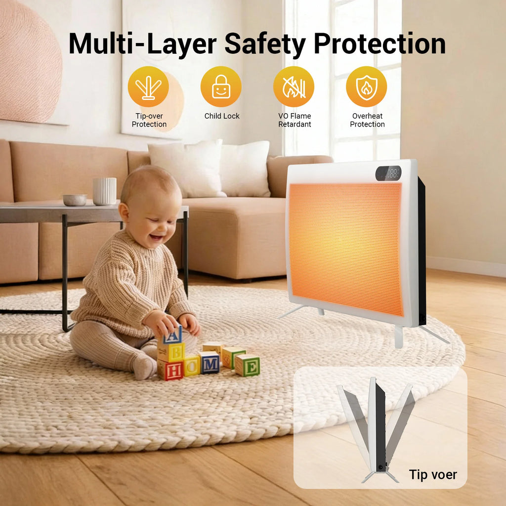 1500W Convection Panel Heater Under Desk Freestanding Wall Mountable Quiet Infrared Space Heater Energy Efficient Smart WiFi App