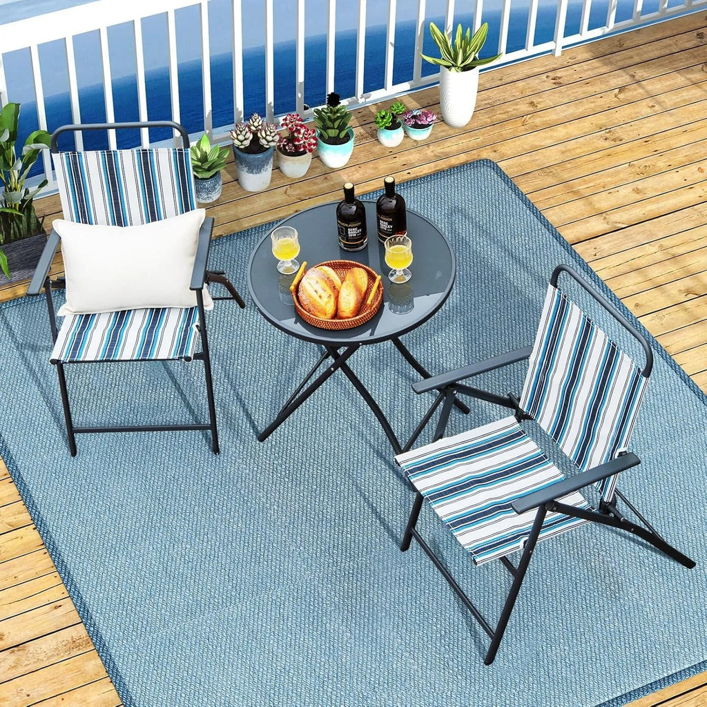 3 Piece Folding Table and Chairs for Outside, Outdoor Dining Chair Set with Heavy-Duty Metal Frame, Portable Patio Bistro Set fo