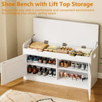 2-Tier Storage Bench with Adjustable Shelf, Entryway Bench with Padded Seat Cushion,