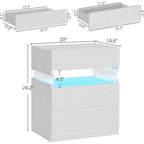 Bedside Table with 3 Drawers, Modern Night Stands with LED Light