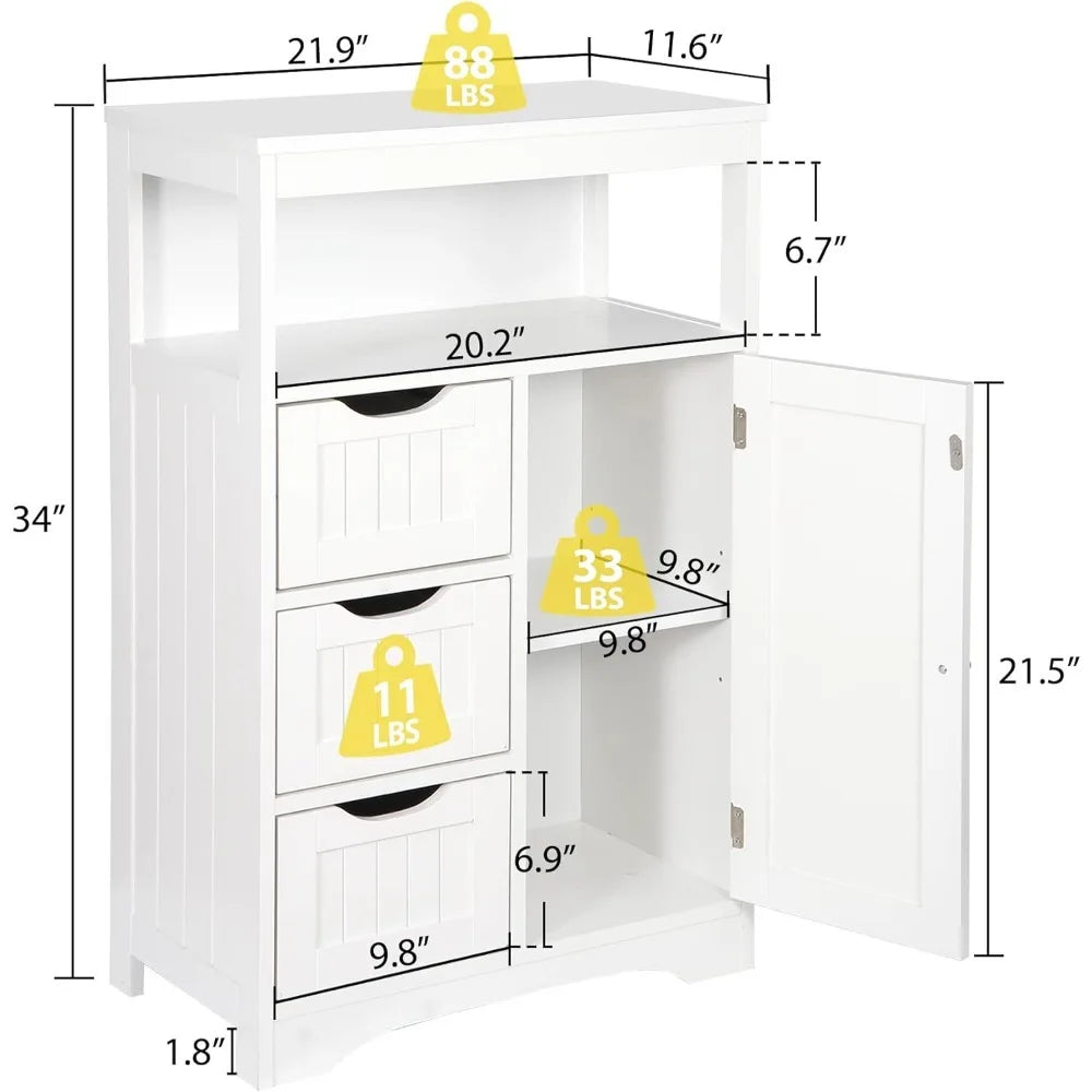 Wooden Bathroom Storage Cabinet with 3 Drawers and 1 Door
