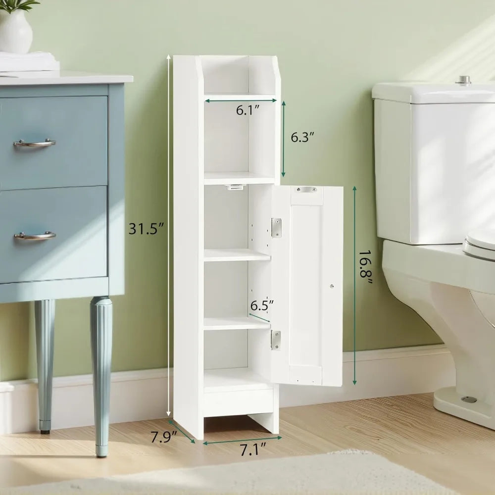Narrow Bathroom Cabinet with Door and Adjustable Shelves