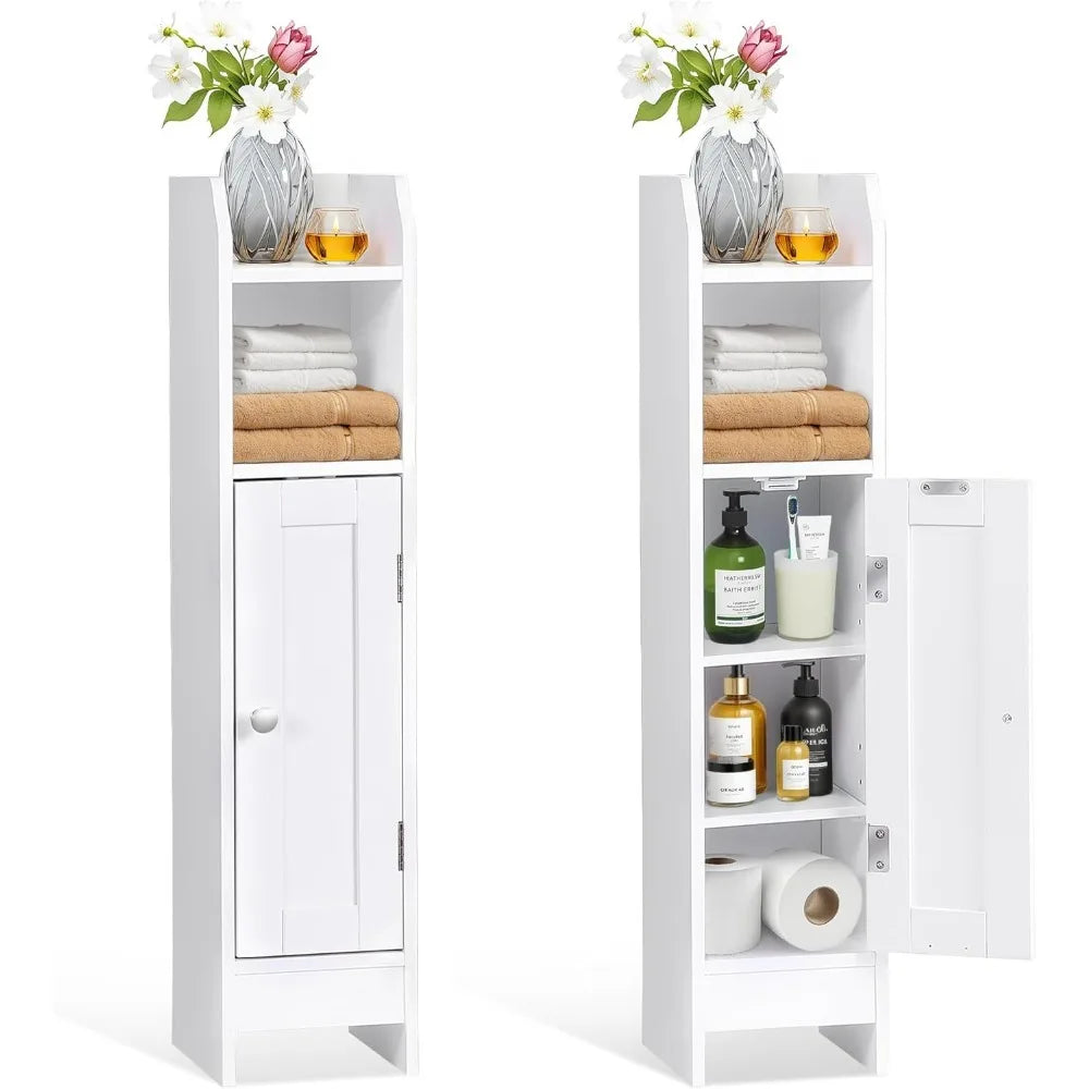 Narrow Bathroom Cabinet with Door and Adjustable Shelves
