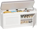 2-Tier Storage Bench with Adjustable Shelf, Entryway Bench with Padded Seat Cushion,