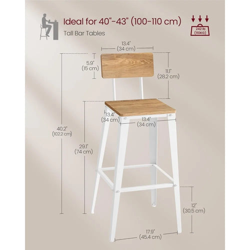 2 Bar Stools, 29.1 Inches Tall Barstools with Back