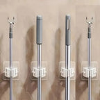 4 Piece White Non Perforated Mop Holder, Self-Adhesive Installation