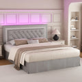 Queen Bed Frame with LED Lights, Adjustable Headboard,