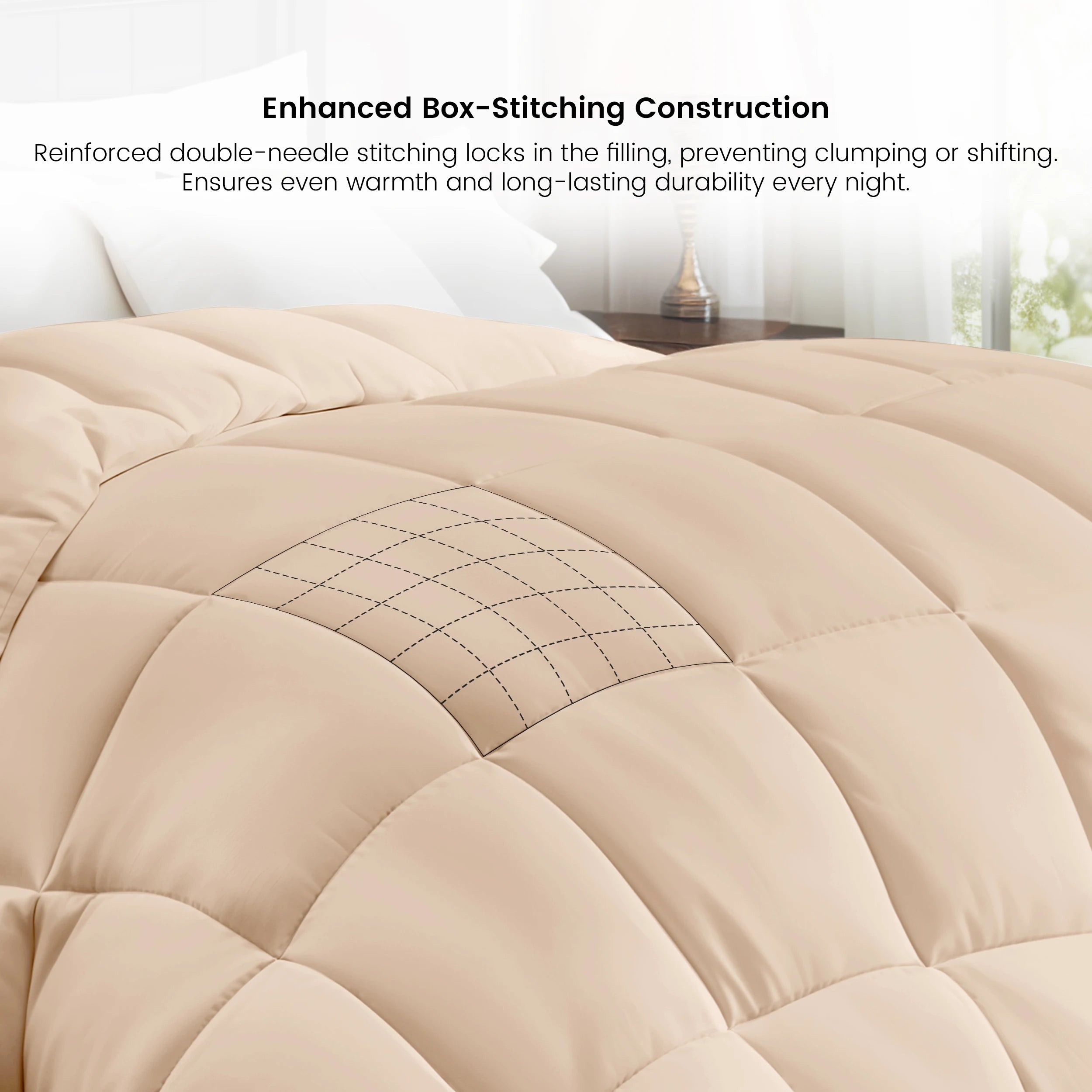 1 Piece Fluffy Duvet Insert with Box Stitch Design comforter