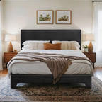 Upholstered Bed Frame with Adjustable Headboard, Soft Linen Fabric,