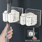 4 Piece White Non Perforated Mop Holder, Self-Adhesive Installation