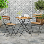 Outdoor Dining Table Set for 4, Acacia Wood Bistro Table with 4 Folding Patio Chairs, Slatted Seat & Tabletop, Metal Frame, for