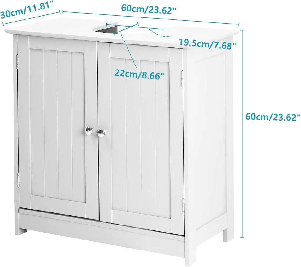 Traditional Under Sink Storage Cabinet White Bathroom Vanity with 2 Doors