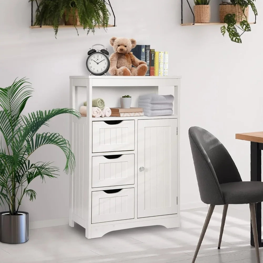 Wooden Bathroom Storage Cabinet with 3 Drawers and 1 Door