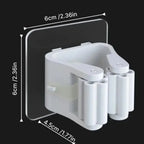 4 Piece White Non Perforated Mop Holder, Self-Adhesive Installation