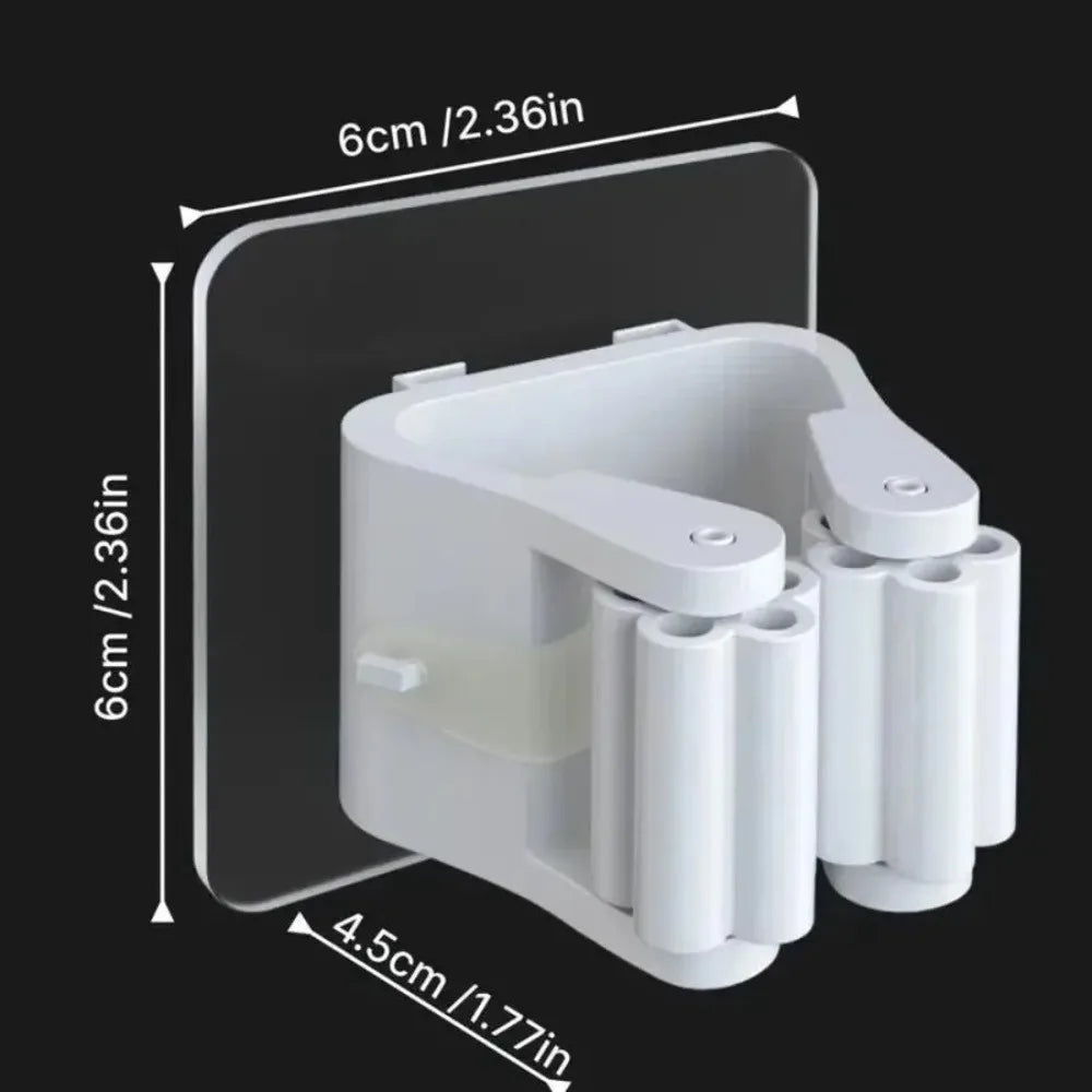 4 Piece White Non Perforated Mop Holder, Self-Adhesive Installation