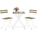 Outdoor Dining Table Set for 4, Acacia Wood Bistro Table with 4 Folding Patio Chairs, Slatted Seat & Tabletop, Metal Frame, for