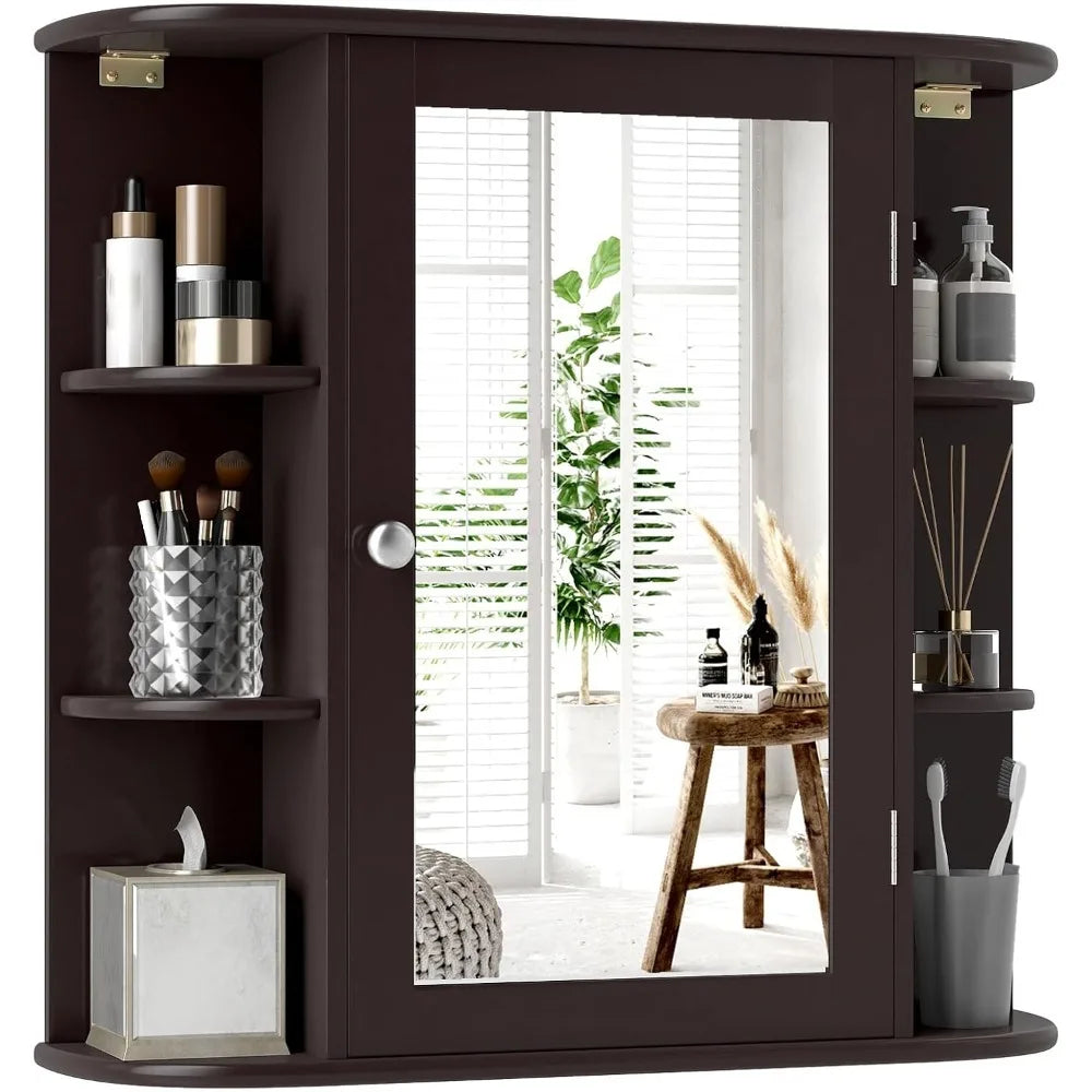 Mirrored Medicine Cabinet with 6 Open & 4 Interior Shelves,