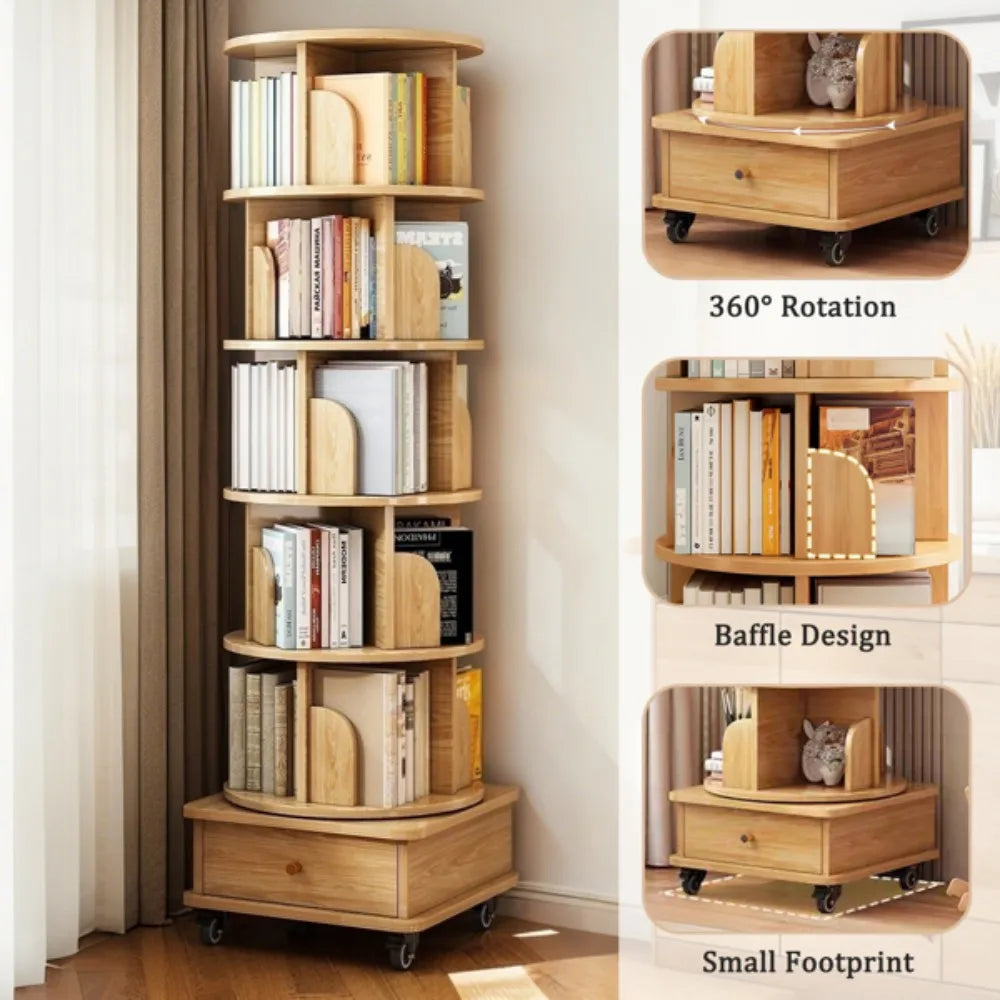 Small Space-Saving 6 Tier Rotating Bookshelf 360°