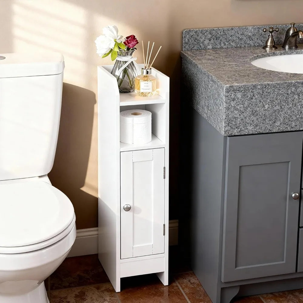 Narrow Bathroom Cabinet with Door and Adjustable Shelves