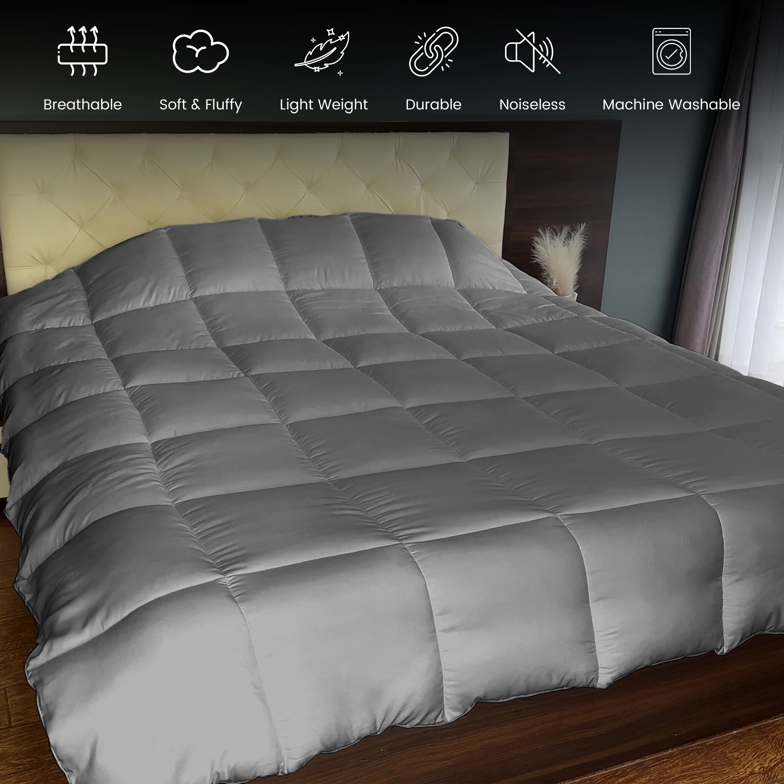 1 Piece Fluffy Duvet Insert with Box Stitch Design comforter