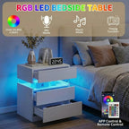 Bedside Table with 3 Drawers, Modern Night Stands with LED Light