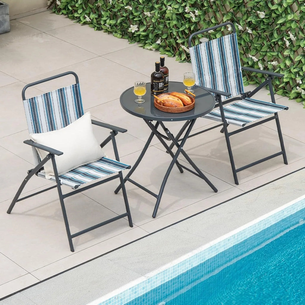3 Piece Folding Table and Chairs for Outside, Outdoor Dining Chair Set with Heavy-Duty Metal Frame, Portable Patio Bistro Set fo