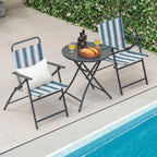 3 Piece Folding Table and Chairs for Outside, Outdoor Dining Chair Set with Heavy-Duty Metal Frame, Portable Patio Bistro Set fo