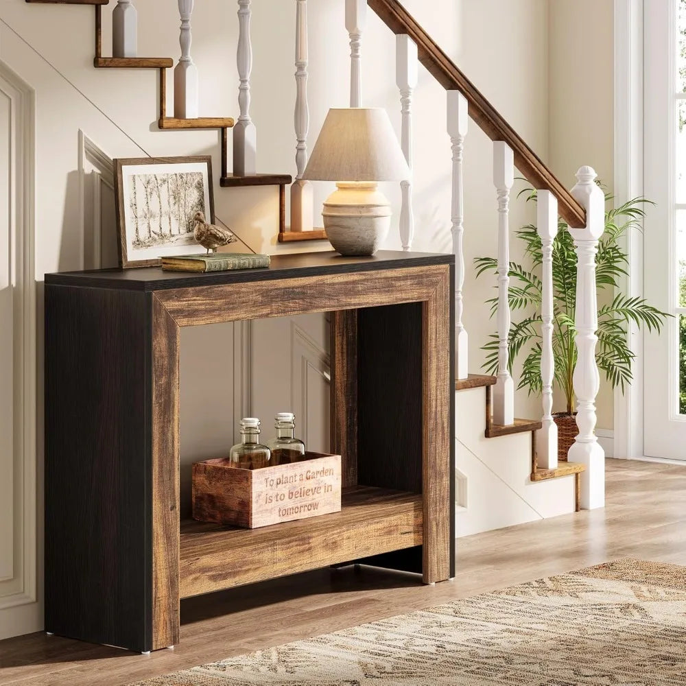 41.3" Farmhouse Console Table, Behind Couch Sofa Table with Open Storage Shelves