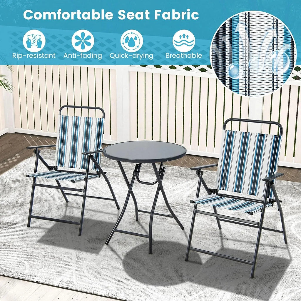 3 Piece Folding Table and Chairs for Outside, Outdoor Dining Chair Set with Heavy-Duty Metal Frame, Portable Patio Bistro Set fo