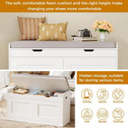2-Tier Storage Bench with Adjustable Shelf, Entryway Bench with Padded Seat Cushion,