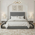 Full/Queen/King Velvet Storage Bed Frame with Adjustable Vertical Channel Headboard,4 Large Drawers, No Box Spring Needed