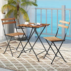 Outdoor Dining Table Set for 4, Acacia Wood Bistro Table with 4 Folding Patio Chairs, Slatted Seat & Tabletop, Metal Frame, for
