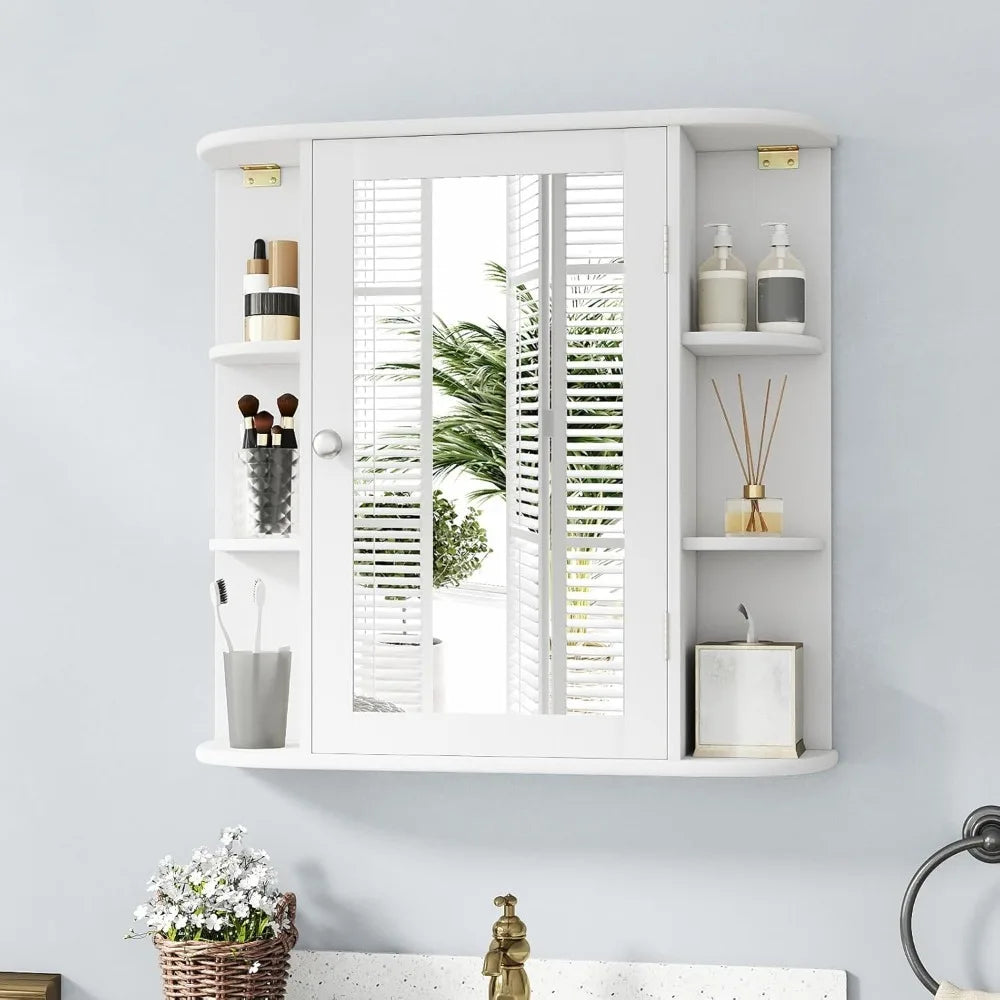 Mirrored Medicine Cabinet with 6 Open & 4 Interior Shelves,